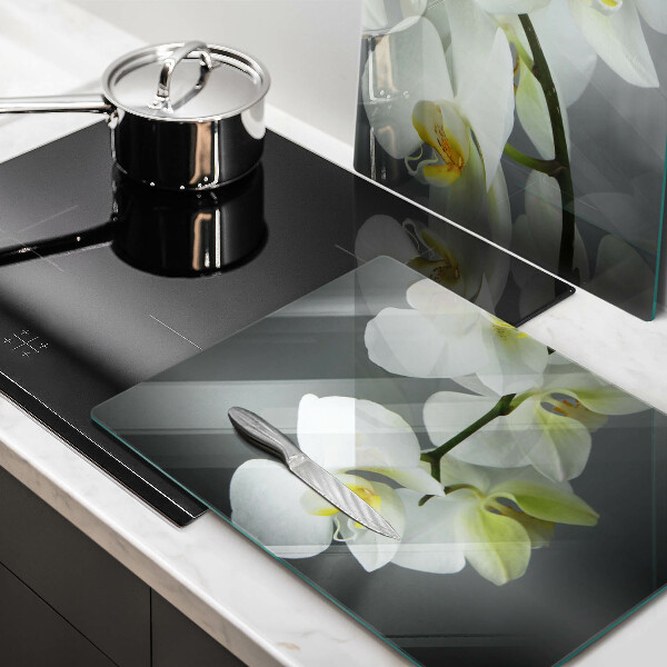 Chopping board White orchid flowers