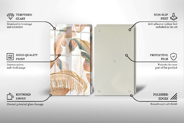 Chopping board Boho feathers and leaves