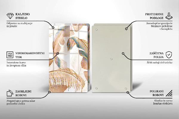 Chopping board Boho feathers and leaves