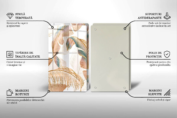 Chopping board Boho feathers and leaves