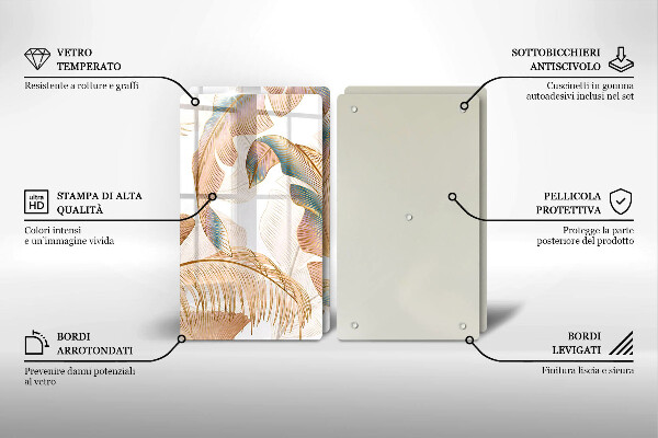 Chopping board Boho feathers and leaves