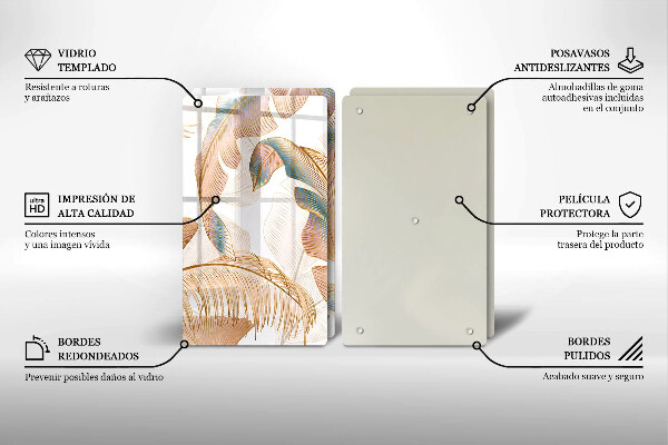 Chopping board Boho feathers and leaves