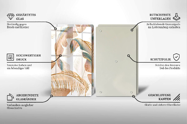 Chopping board Boho feathers and leaves