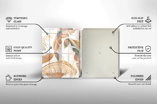 Chopping board Boho feathers and leaves