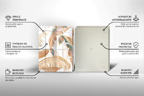 Chopping board Boho feathers and leaves