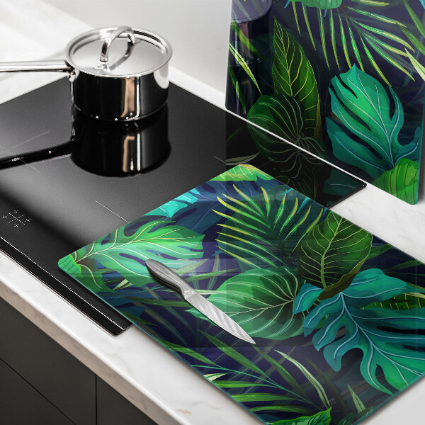 Chopping board Illustration of the jungle leaves