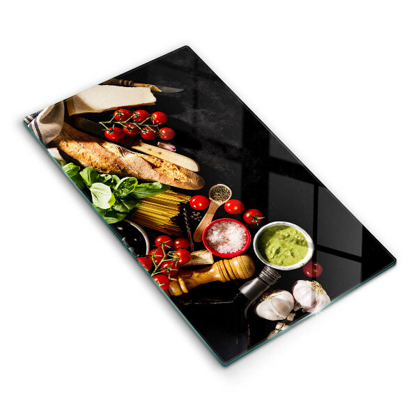 Kitchen chopping board Italian ingredients and spices