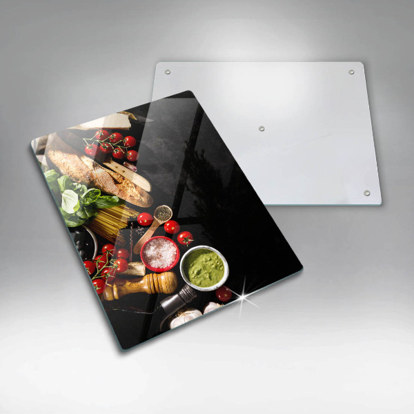 Kitchen chopping board Italian ingredients and spices