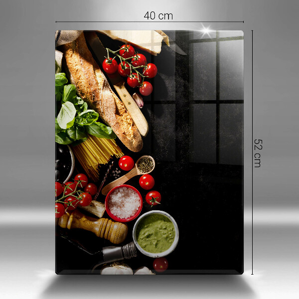 Kitchen chopping board Italian ingredients and spices