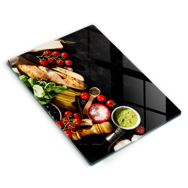 Kitchen chopping board Italian ingredients and spices