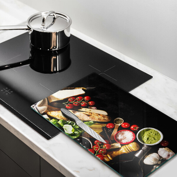 Kitchen chopping board Italian ingredients and spices