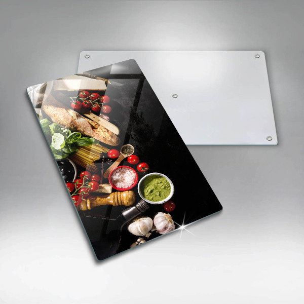 Kitchen chopping board Italian ingredients and spices
