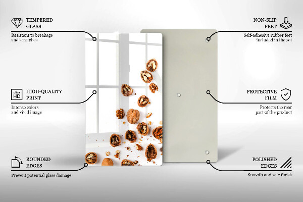 Kitchen chopping board Nuts on a white background
