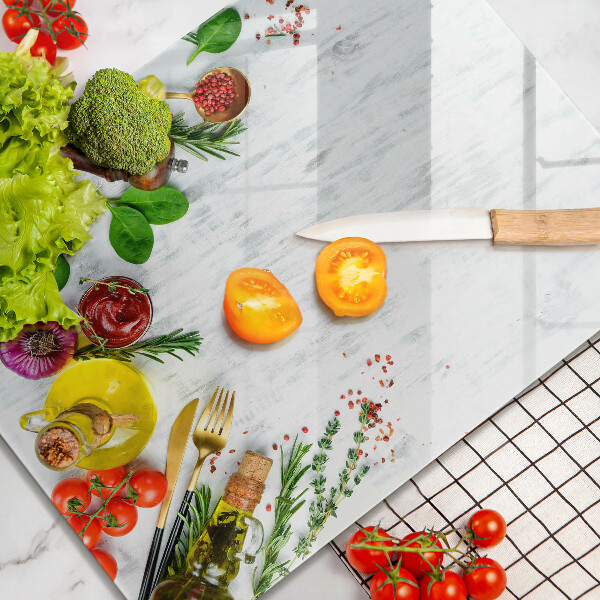 Kitchen chopping board Vegetables and spices