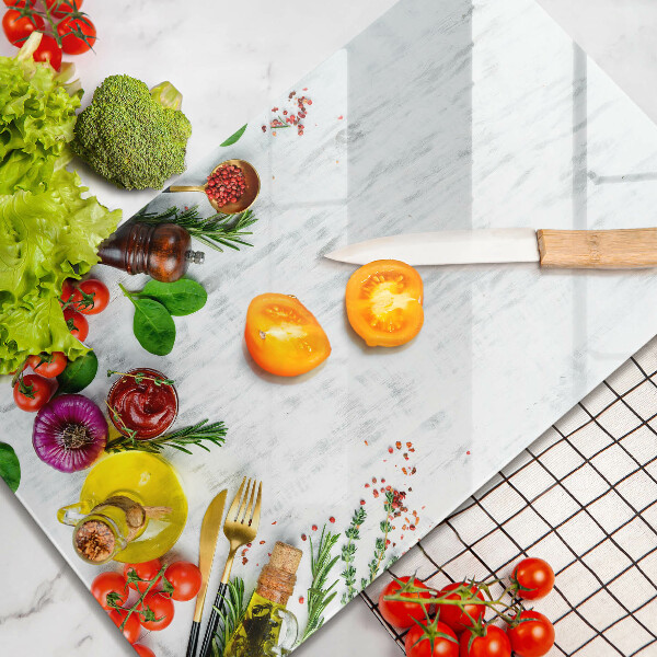 Kitchen chopping board Vegetables and spices
