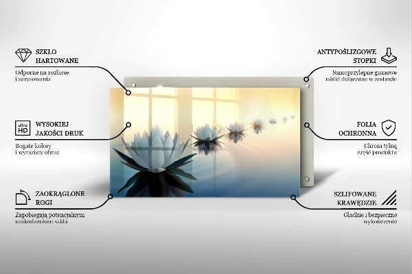 Chopping board glass Lilie flowers on the water