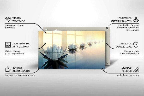 Chopping board glass Lilie flowers on the water