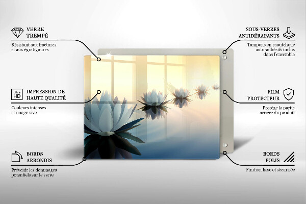 Chopping board glass Lilie flowers on the water