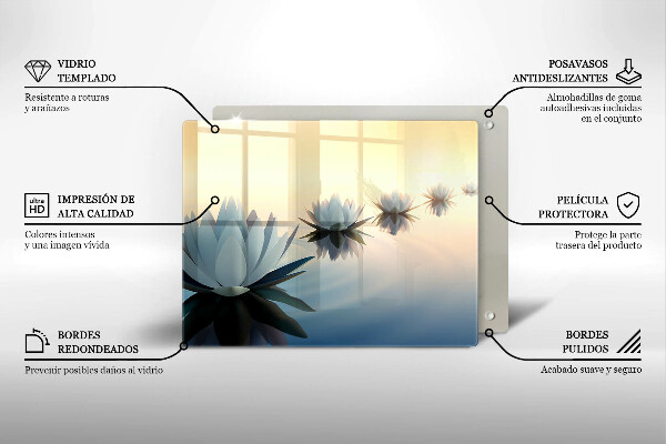 Chopping board glass Lilie flowers on the water