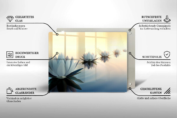 Chopping board glass Lilie flowers on the water