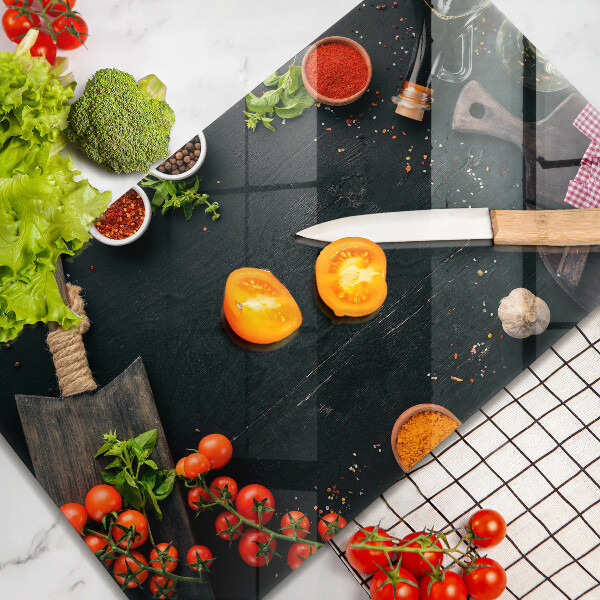 Chopping board glass Cherry tomatoes
