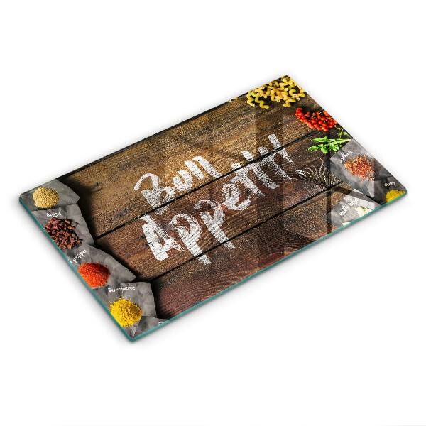 Chopping board glass Boards inscription Bon Appetit