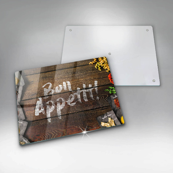Chopping board glass Boards inscription Bon Appetit