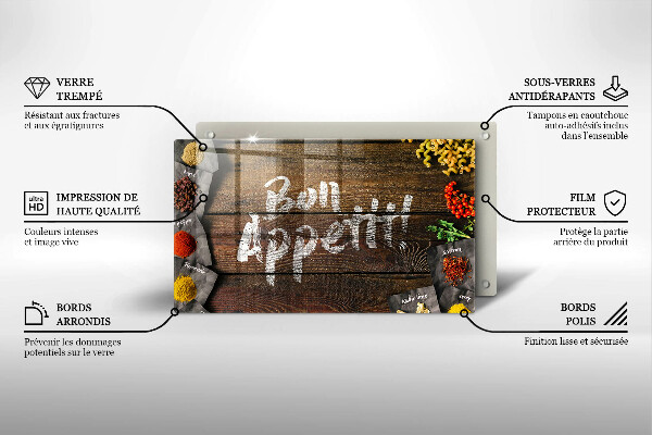 Chopping board glass Boards inscription Bon Appetit
