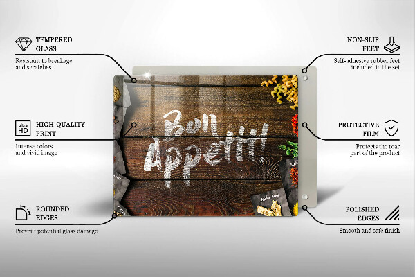 Chopping board glass Boards inscription Bon Appetit