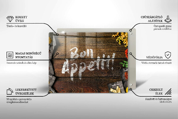 Chopping board glass Boards inscription Bon Appetit