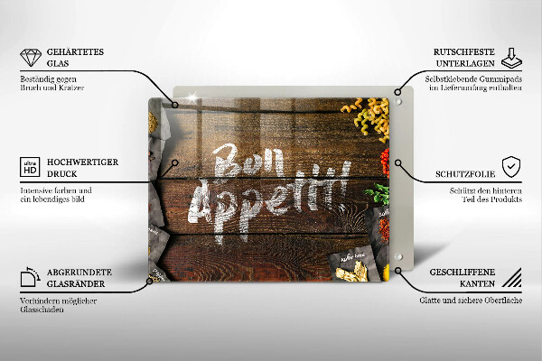 Chopping board glass Boards inscription Bon Appetit