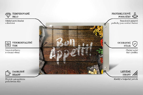Chopping board glass Boards inscription Bon Appetit