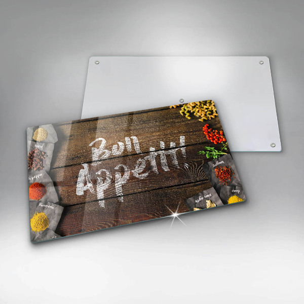 Chopping board glass Boards inscription Bon Appetit
