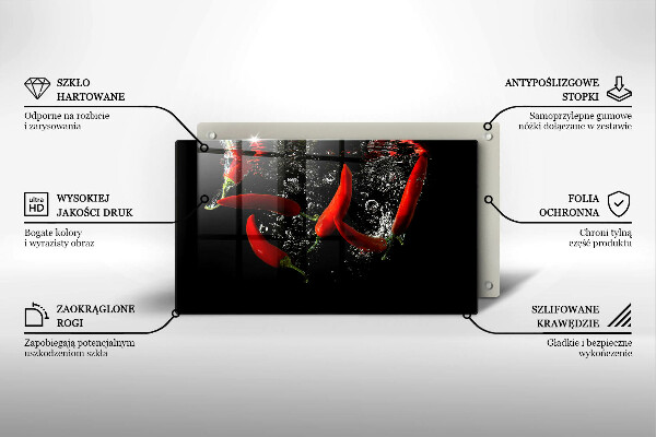 Chopping board glass Chili peppers in water