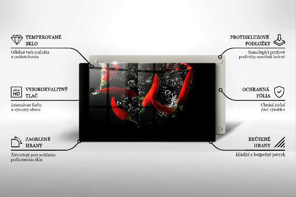 Chopping board glass Chili peppers in water