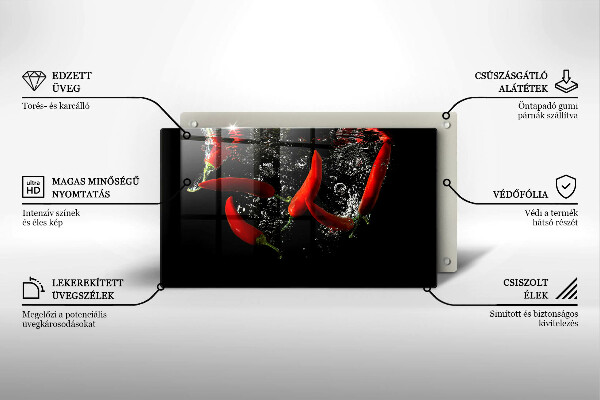 Chopping board glass Chili peppers in water