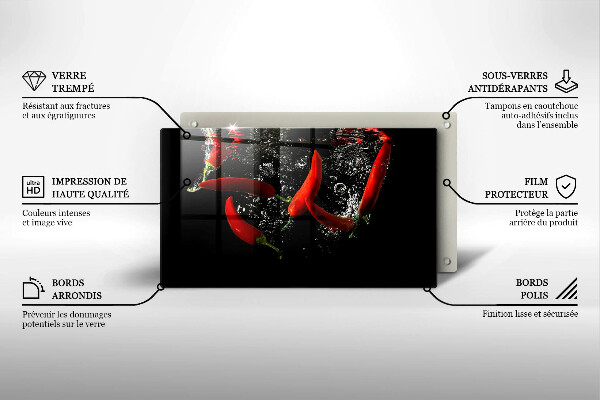 Chopping board glass Chili peppers in water