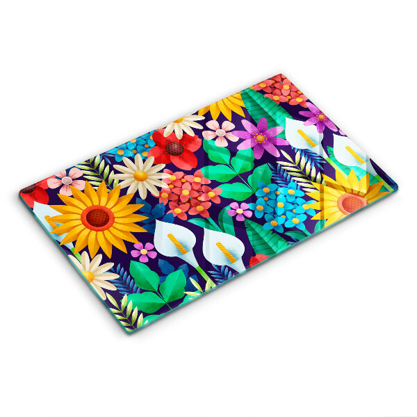 Chopping board glass Illustration meadow flowers