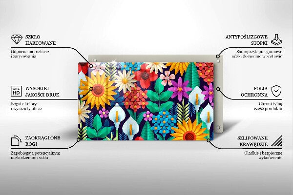 Chopping board glass Illustration meadow flowers