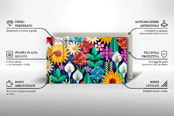 Chopping board glass Illustration meadow flowers