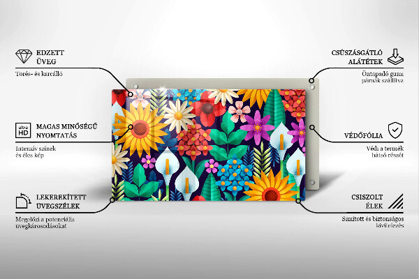 Chopping board glass Illustration meadow flowers