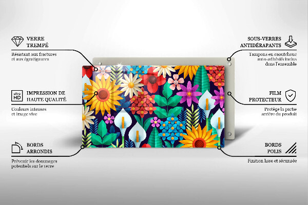 Chopping board glass Illustration meadow flowers