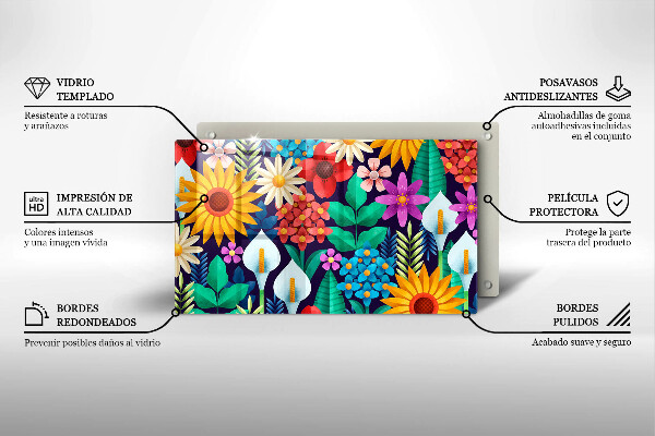 Chopping board glass Illustration meadow flowers