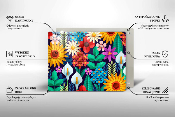 Chopping board glass Illustration meadow flowers