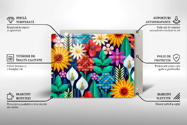 Chopping board glass Illustration meadow flowers