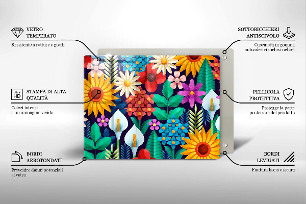 Chopping board glass Illustration meadow flowers