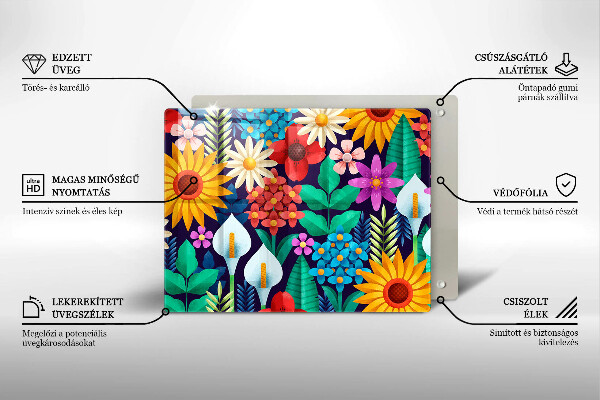 Chopping board glass Illustration meadow flowers