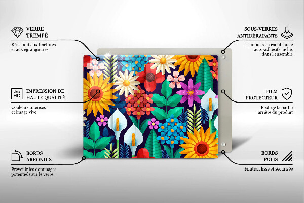 Chopping board glass Illustration meadow flowers