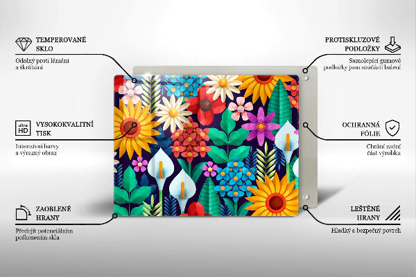 Chopping board glass Illustration meadow flowers