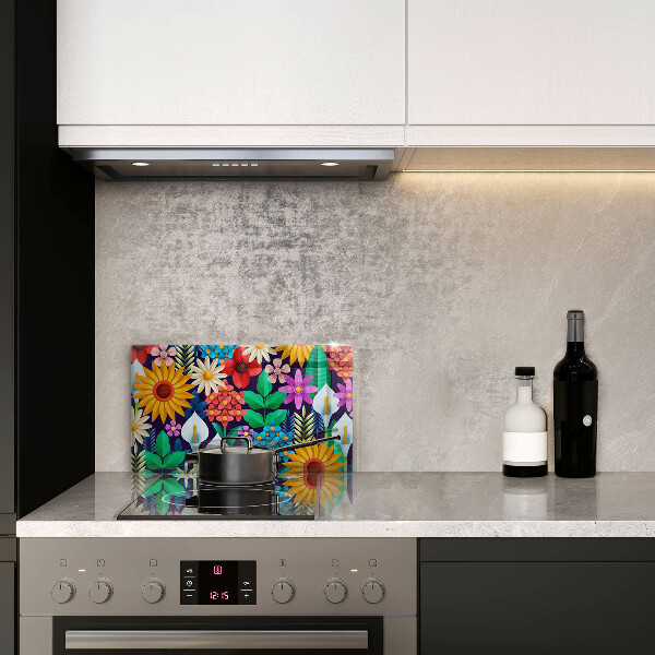 Chopping board glass Illustration meadow flowers